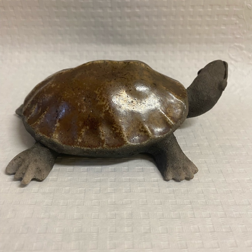 Beautiful Hand Crafted Clay Turtle With Varnished Shell. Collectable. Unique